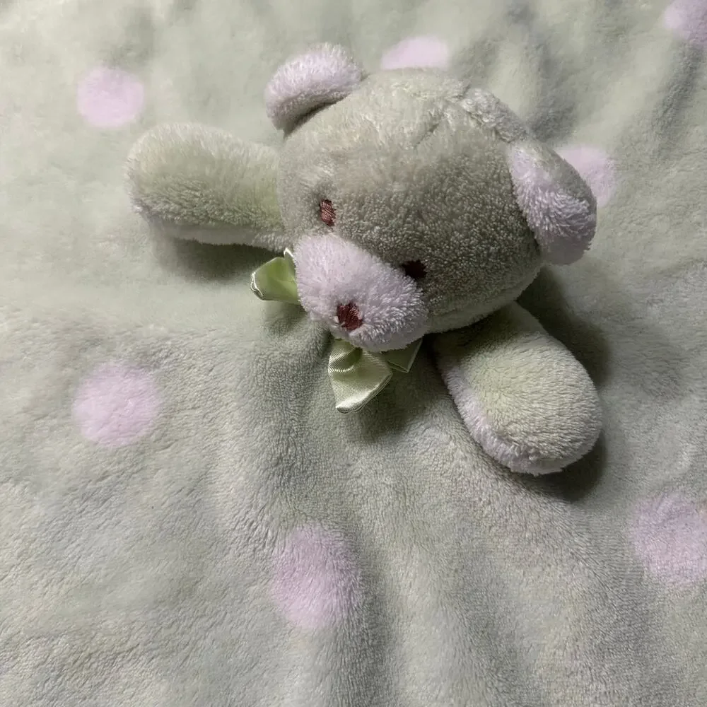 Blankets & Beyond Bear Lovey Security Blanket Green White Polka Dot Replacement